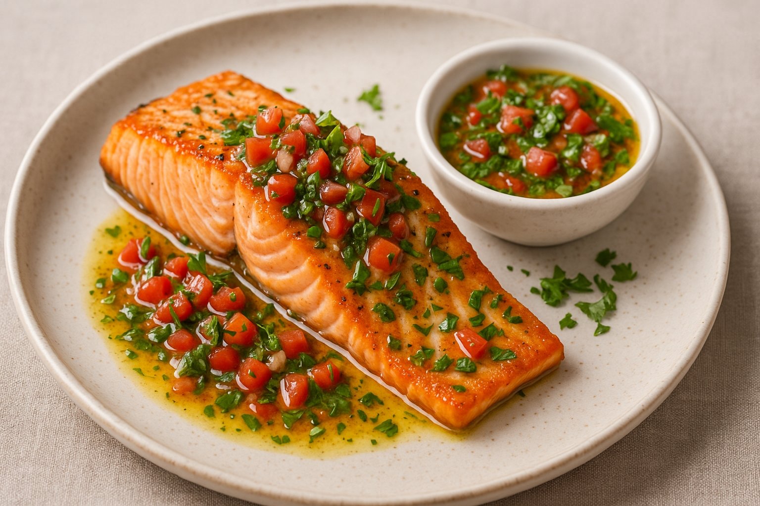 Sauce vierge aux herbes fraîches saumon